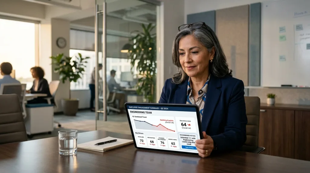 Operations director reviewing a no-code automation health dashboard at a Houston restaurant supply company