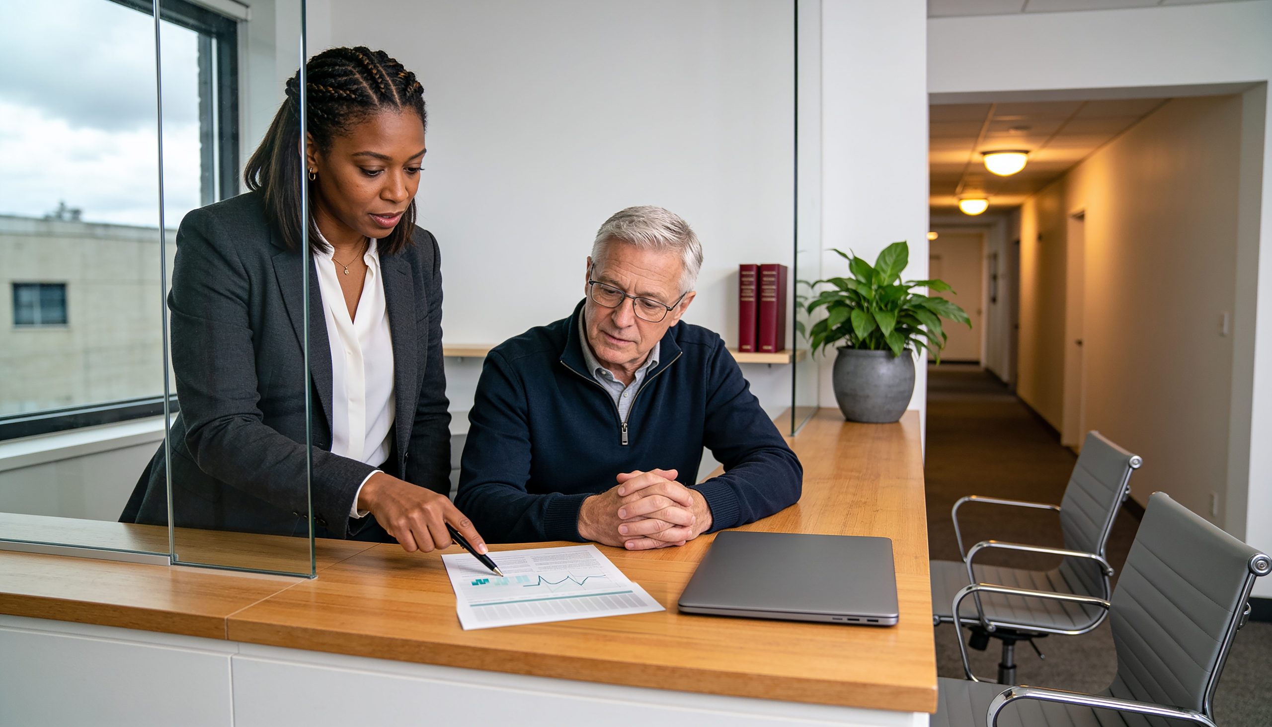 Medical SEO growth review with practice administrator and physician owner tracking new patient search visibility