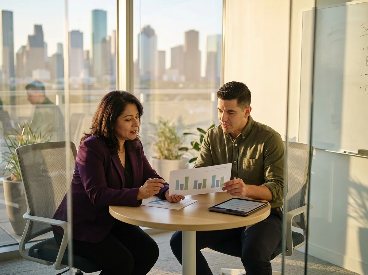Revenue operations lead and marketing manager reviewing segment performance from enriched CRM data